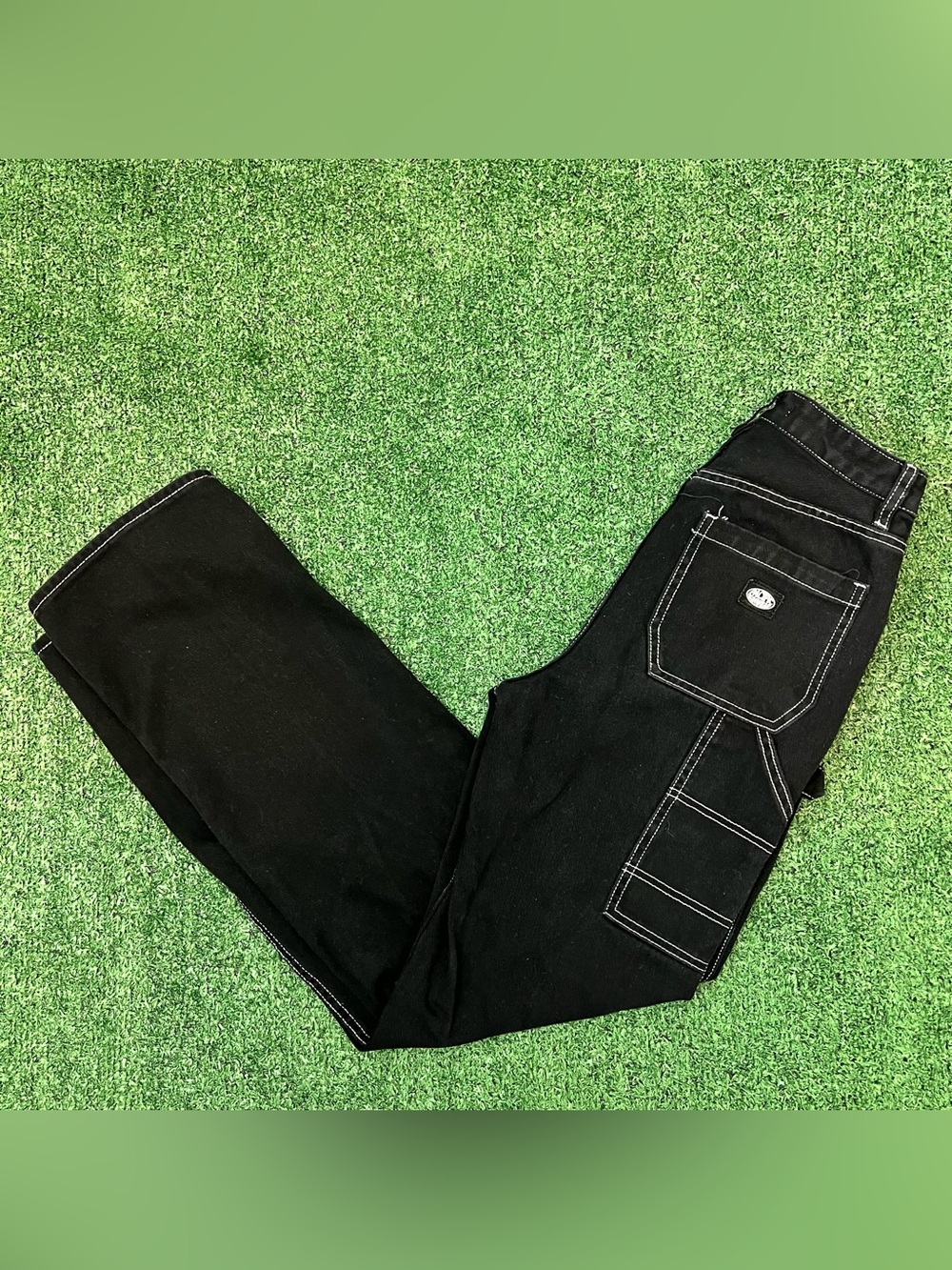Pacsun 90s BF Carpenter Pants Womens 26 Black Wide Leg Contrast Stitch Y2K